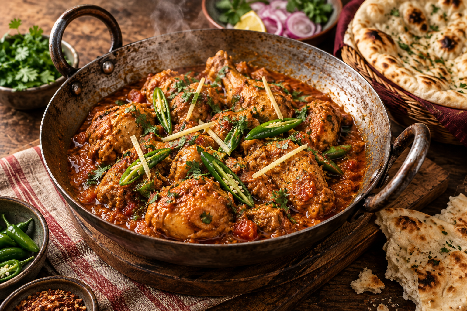 Chicken karahi with ginger and green chilli